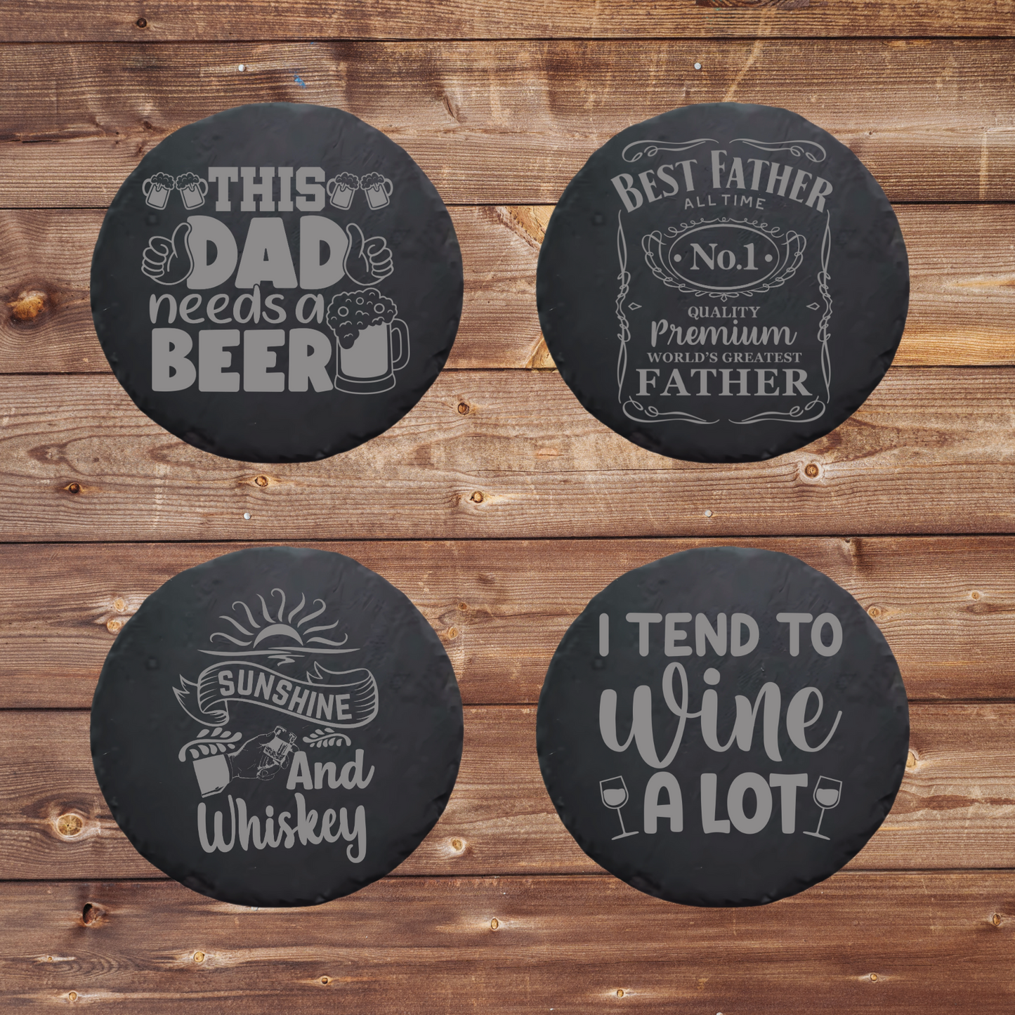 Personalized Engraved Slate Coasters – Custom Drink Coasters – Rustic Stone Coasters for Home, Bar, or Gifts