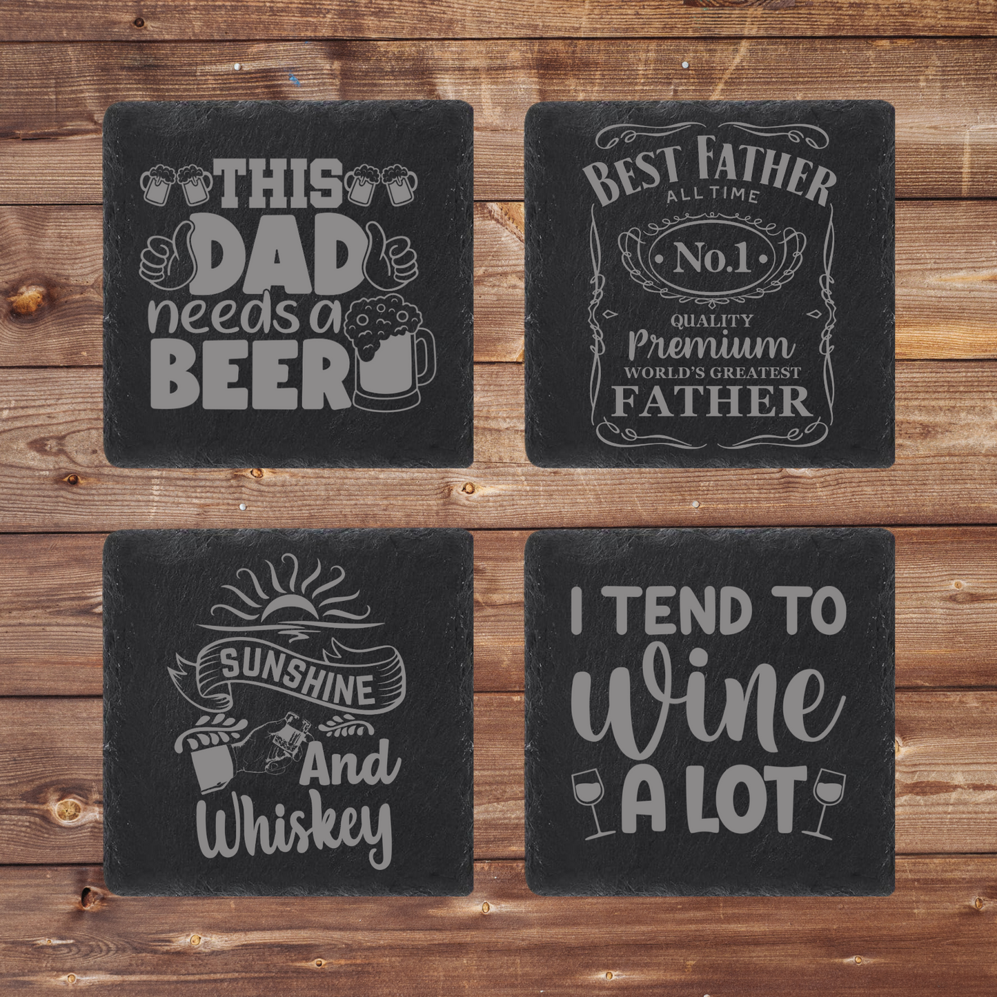 Personalized Engraved Slate Coasters – Custom Drink Coasters – Rustic Stone Coasters for Home, Bar, or Gifts