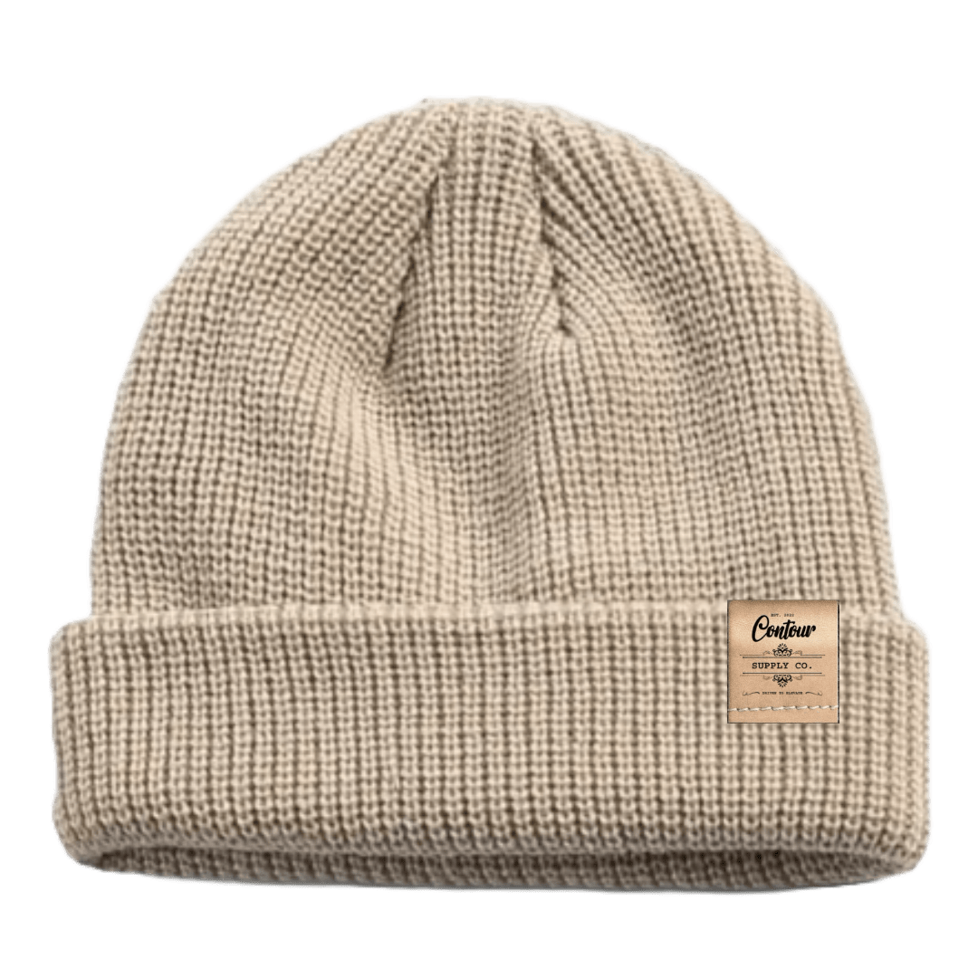 Hat Beige / Brown Leather Tab Imperial - Mini Fisherman Beanie