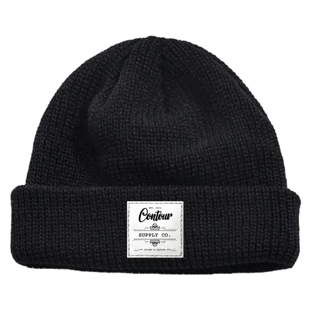 Hat Black / White Woven/Leather Patch Imperial - Mini Fisherman Beanie