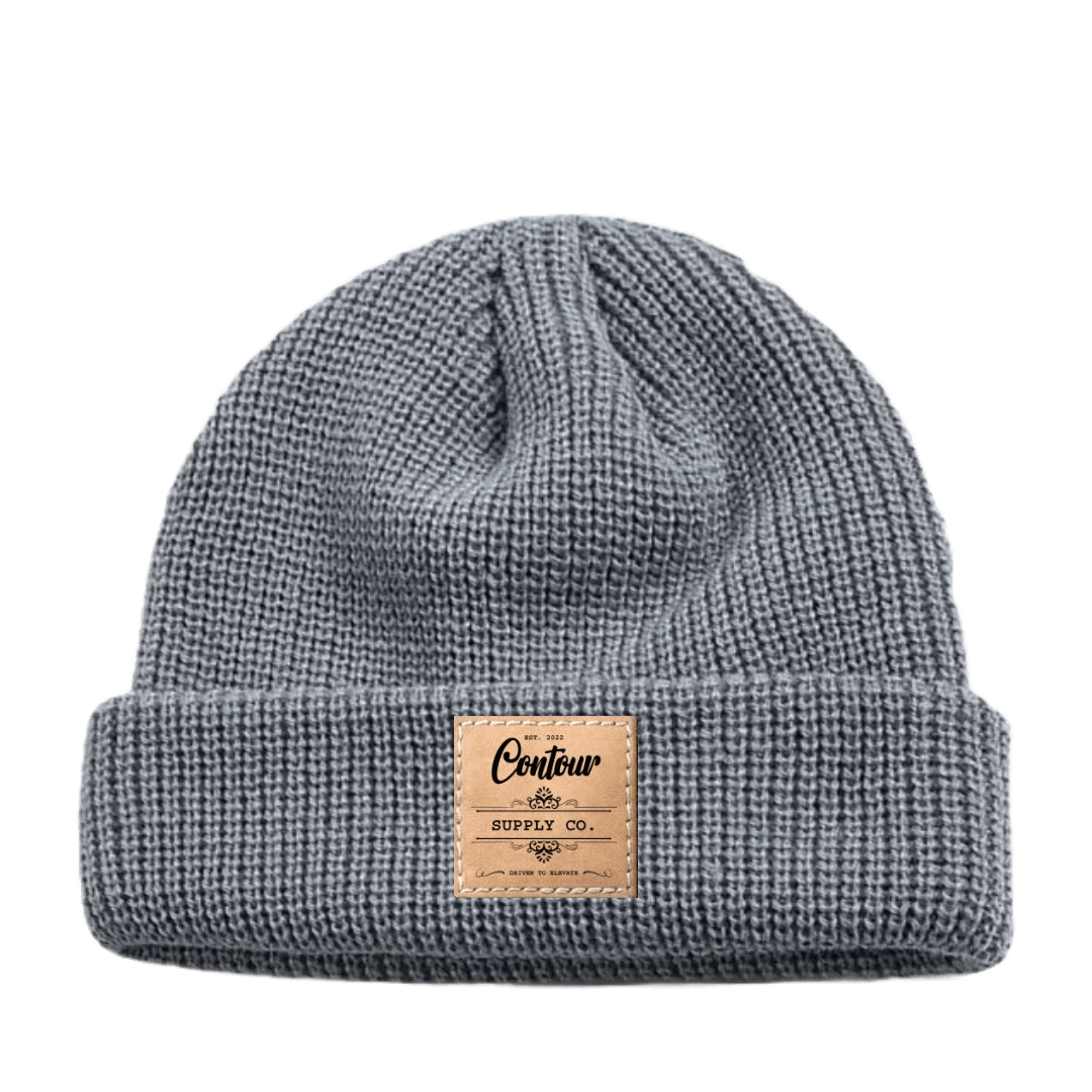 Hat Heather / Brown Leather Patch Imperial - Mini Fisherman Beanie