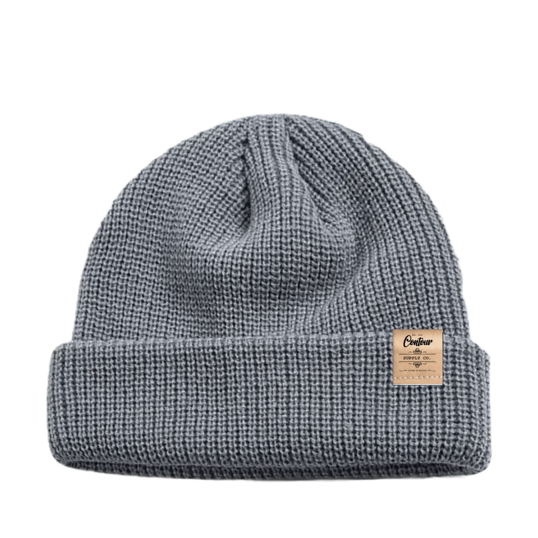 Hat Heather / Brown Leather Tab Imperial - Mini Fisherman Beanie