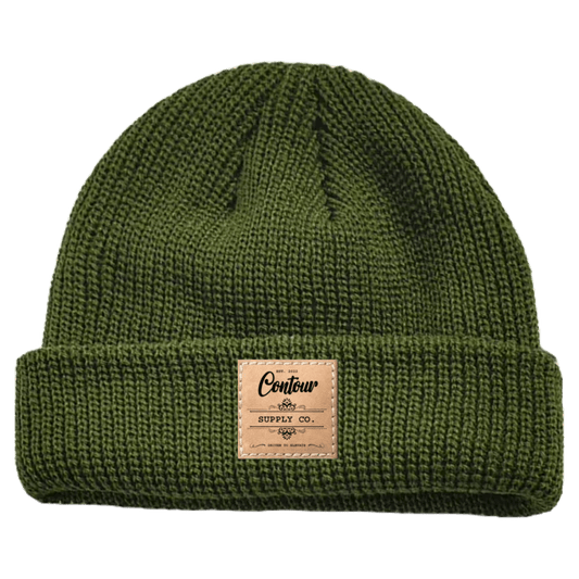 Hat Hunter Green / Brown Leather Patch Imperial - Mini Fisherman Beanie