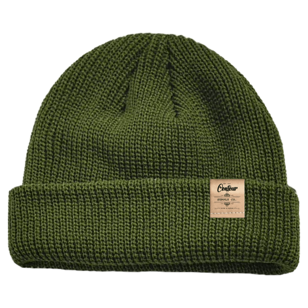 Hat Hunter Green / Brown Leather Tab Imperial - Mini Fisherman Beanie