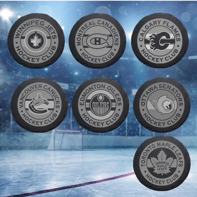 NHL Team Engraved Slate Coasters - Personalized Hockey Fan Gift - Custom Team Logo Drink Coasters