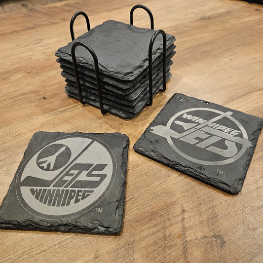 NHL Team Engraved Slate Coasters - Personalized Hockey Fan Gift - Custom Team Logo Drink Coasters - Contour Supply Co.