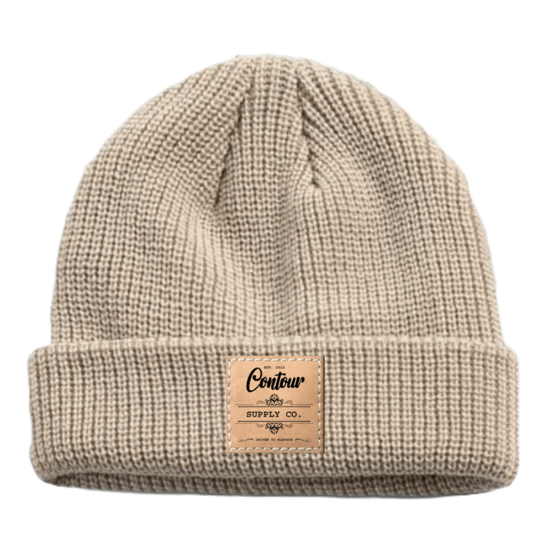 Hat Beige / Brown Leather Patch Imperial - Mini Fisherman Beanie