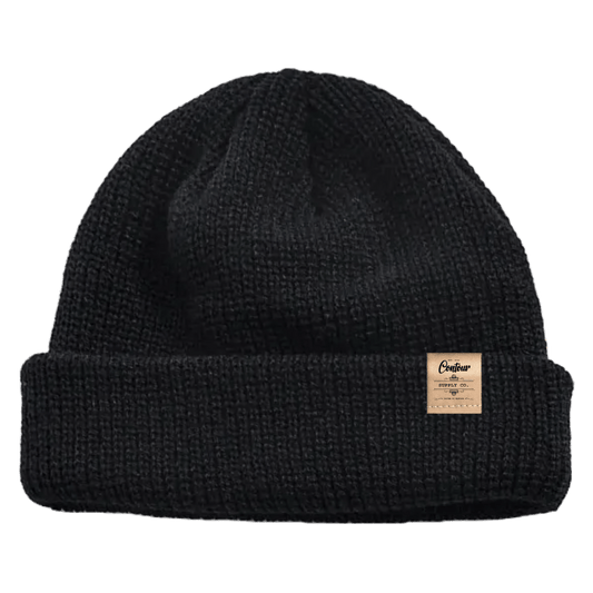 Hat Black / Brown Leather Tab Imperial - Mini Fisherman Beanie
