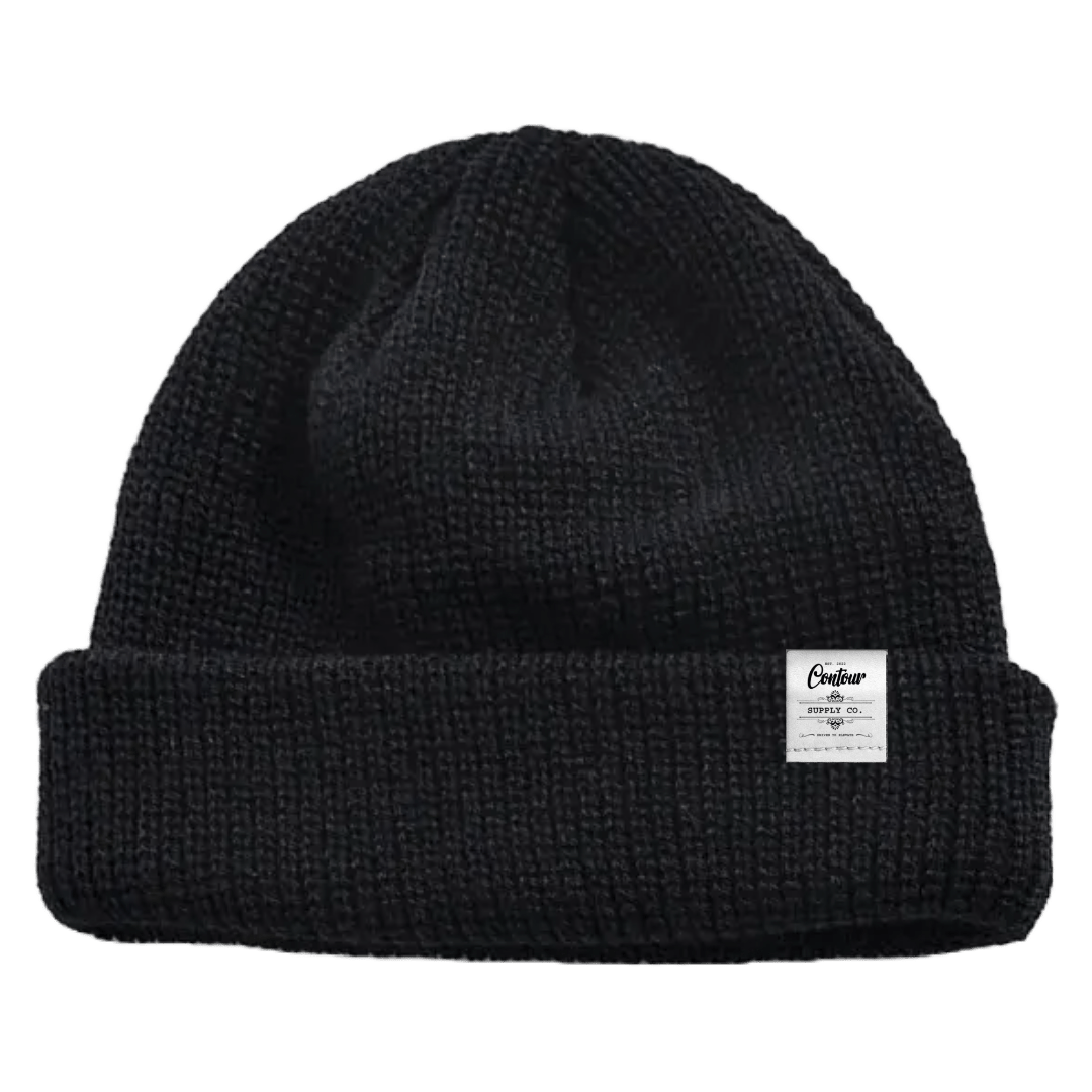 Hat Black / White Leather Tab Imperial - Mini Fisherman Beanie