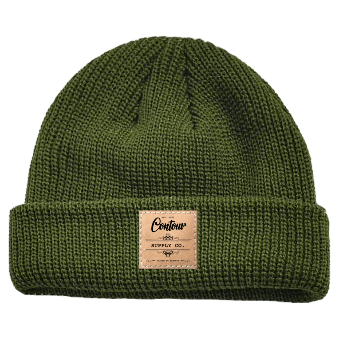 Hat Hunter Green / Brown Leather Patch Imperial - Mini Fisherman Beanie