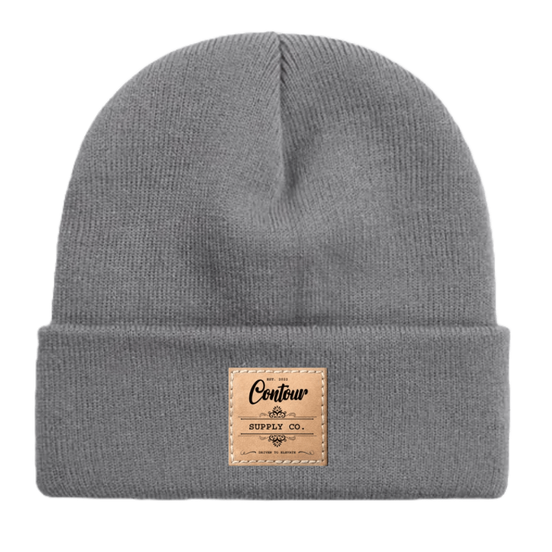 Hats Blue Grey / One size / Brown Leather Patch Imperial - Knit Beanie