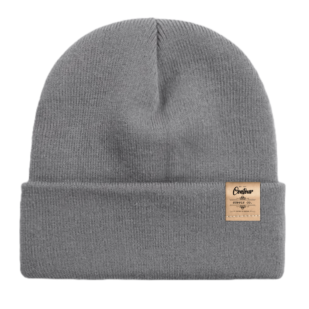 Hats Blue Grey / One size / Brown Leather Tab Imperial - Knit Beanie