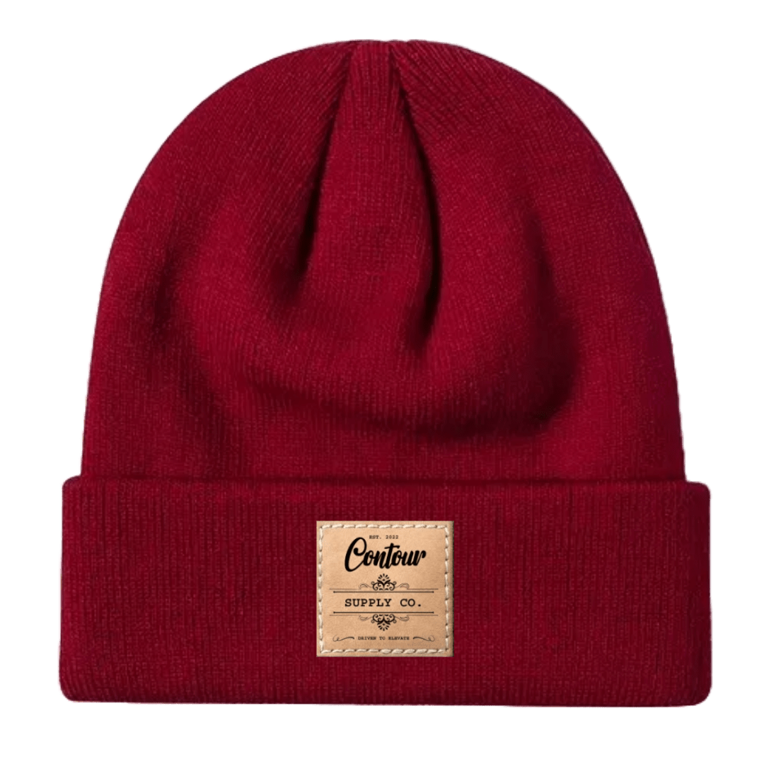 Hats Claret / One size / Brown Leather Patch Imperial - Knit Beanie