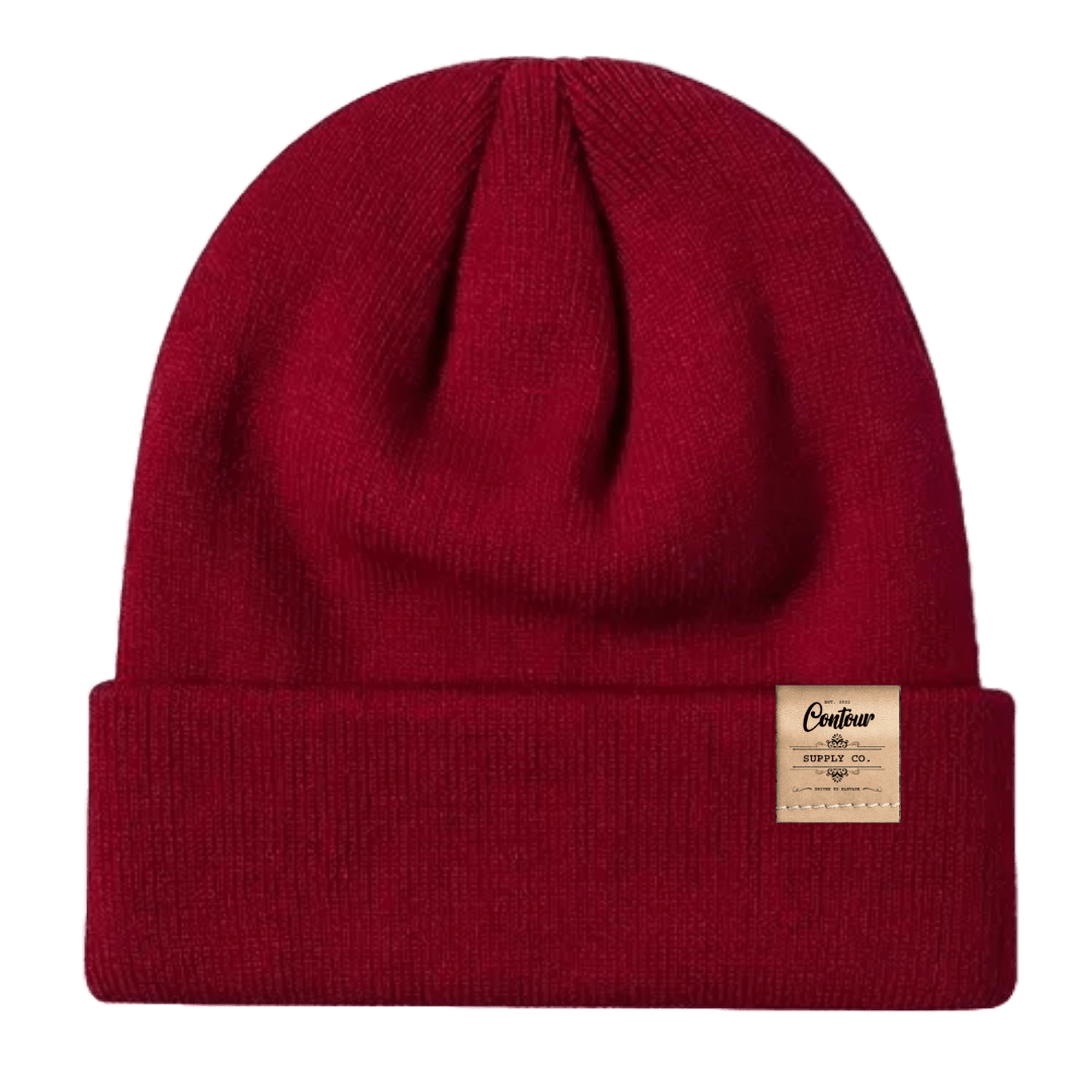 Hats Claret / One size / Brown Leather Tab Imperial - Knit Beanie