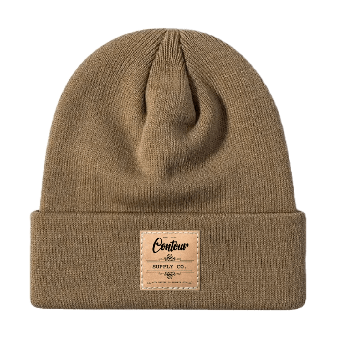 Hats Dark Khaki / One size / Brown Leather Patch Imperial - Knit Beanie