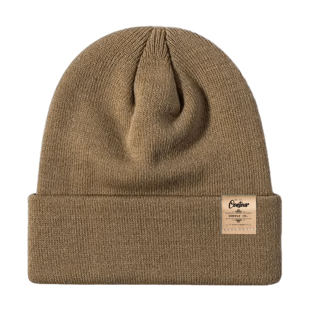 Hats Dark Khaki / One size / Brown Leather Tab Imperial - Knit Beanie