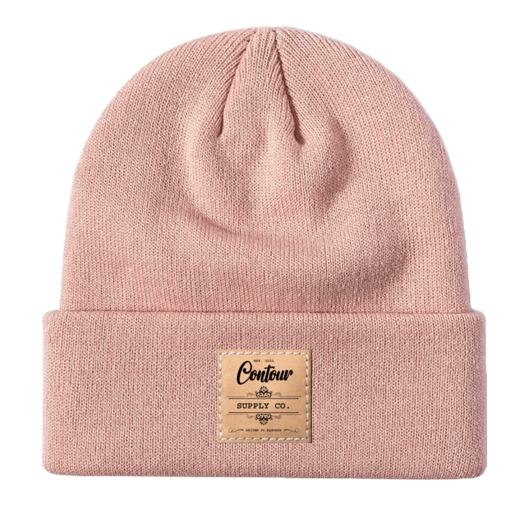 Hats Light Pink / One size / Brown Leather Patch Imperial - Knit Beanie