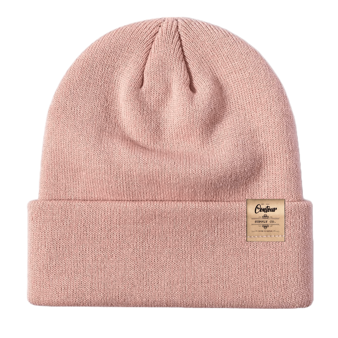 Hats Light Pink / One size / Brown Leather Tab Imperial - Knit Beanie